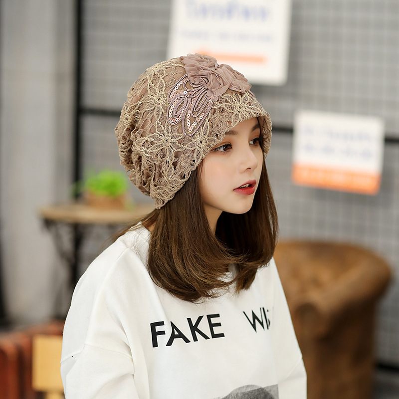 New Lace Three Flowers Capped Baotou Cap Sweet Temperament Pullover Cap Embossed Dome Cap