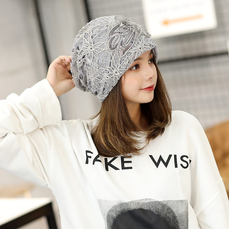 New Lace Three Flowers Capped Baotou Cap Sweet Temperament Pullover Cap Embossed Dome Cap