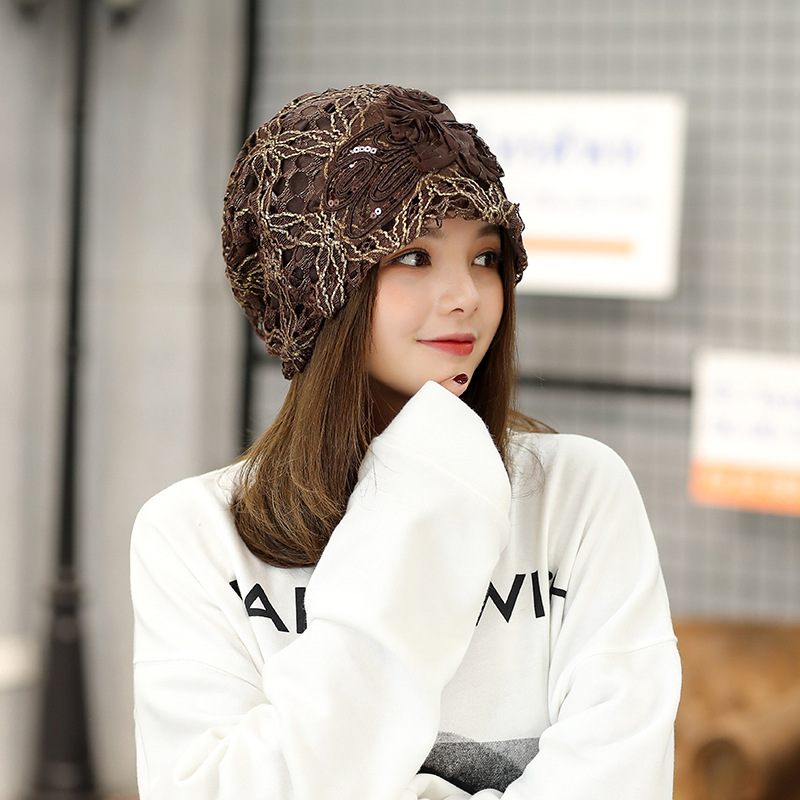 New Lace Three Flowers Capped Baotou Cap Sweet Temperament Pullover Cap Embossed Dome Cap