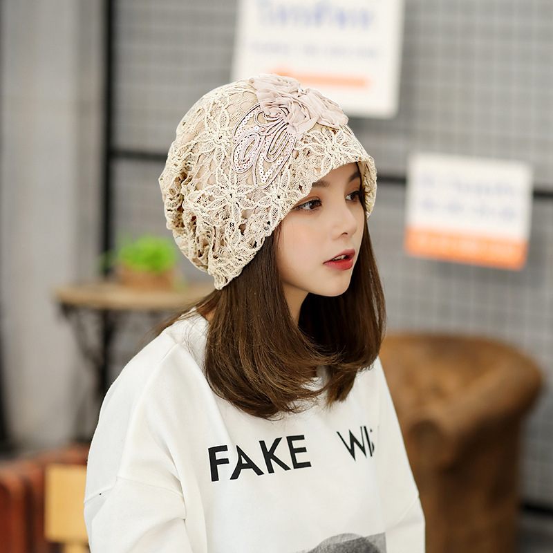 New Lace Three Flowers Capped Baotou Cap Sweet Temperament Pullover Cap Embossed Dome Cap