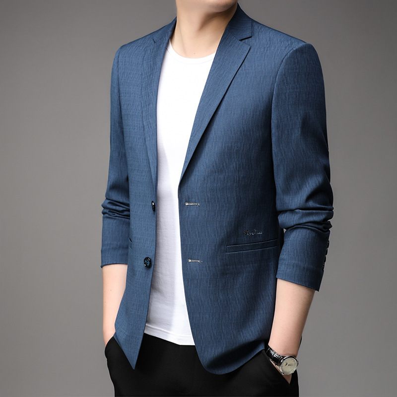 2024 Lente Casual Blazer Heren Jeugd Zakelijke Formele Trendy Jas Blauw