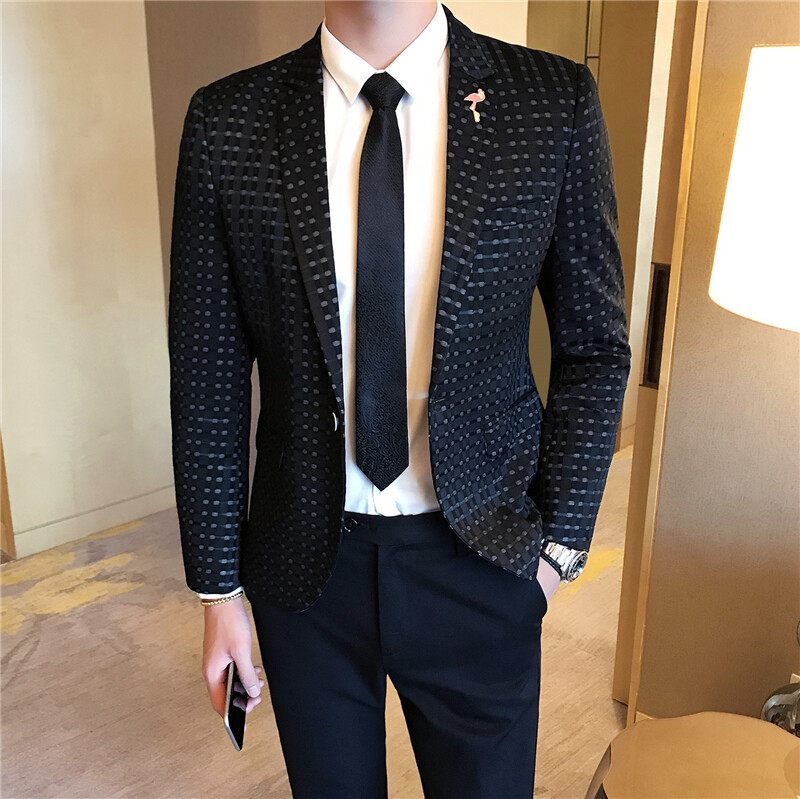 2024 Lente En Herfst Heren Casual Blazers Plaid Trend One Single-breasted Button