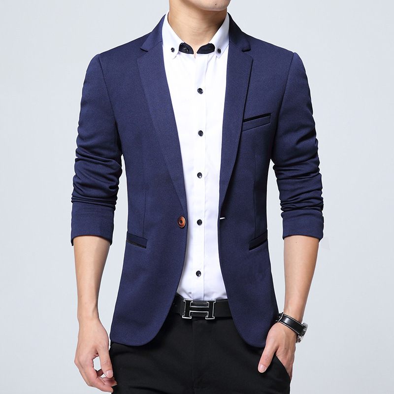 Casual Herenblazersjack Slim Blue Single-breasted One Button