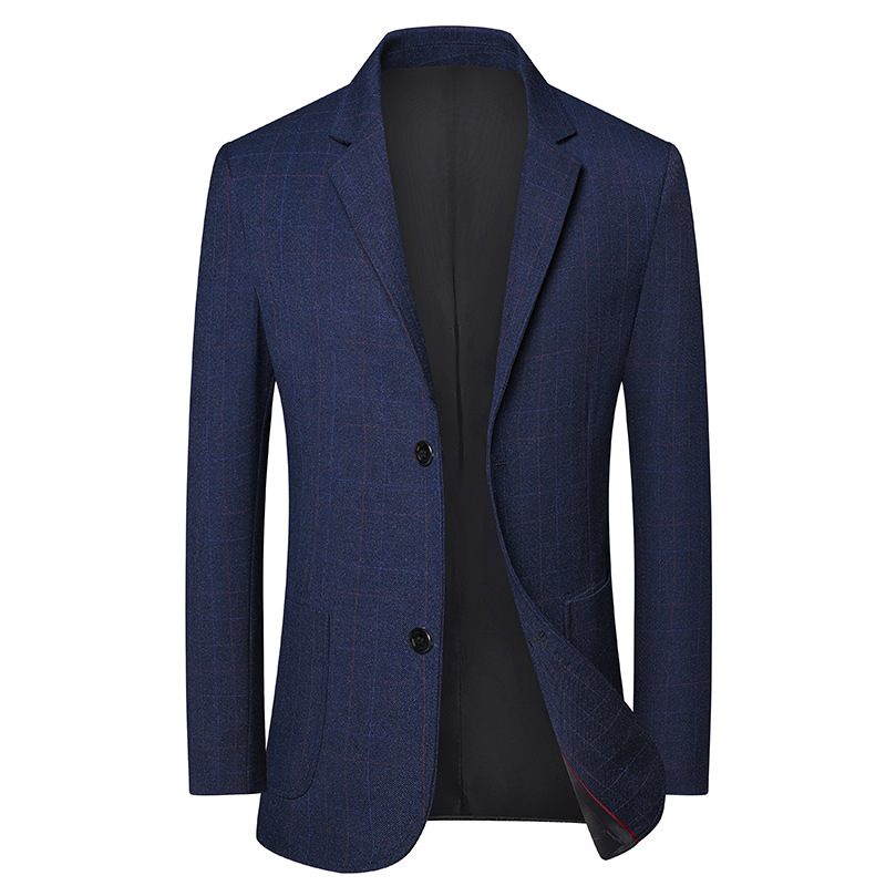 Casual Plaid Blazer Heren Jas Slim 2024 Trendy Blauw