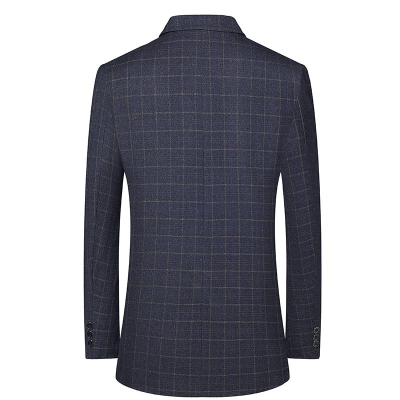 Casual Plaid Blazer Heren Jas Slim 2024 Trendy Blauw