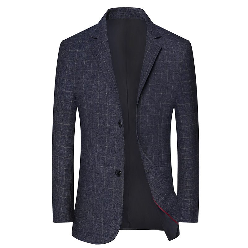 Casual Plaid Blazer Heren Jas Slim 2024 Trendy Blauw