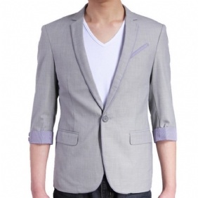 Driekwart Mouw Casual Blazers Mannen Kleur Bijpassende Jas Vierkante Kraag Slim Fit