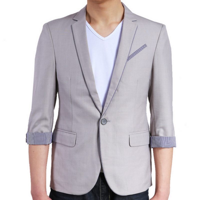 Driekwart Mouw Casual Blazers Mannen Kleur Bijpassende Jas Vierkante Kraag Slim Fit