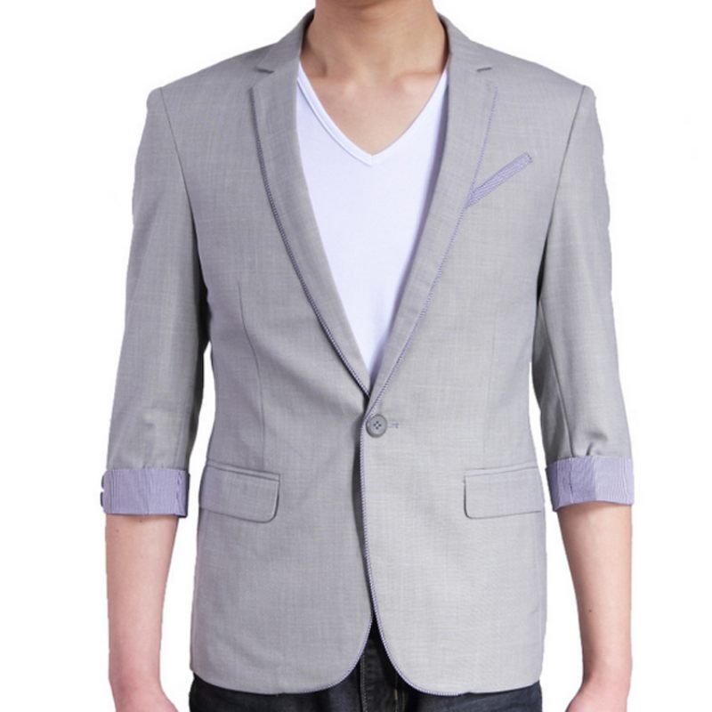 Driekwart Mouw Casual Blazers Mannen Kleur Bijpassende Jas Vierkante Kraag Slim Fit