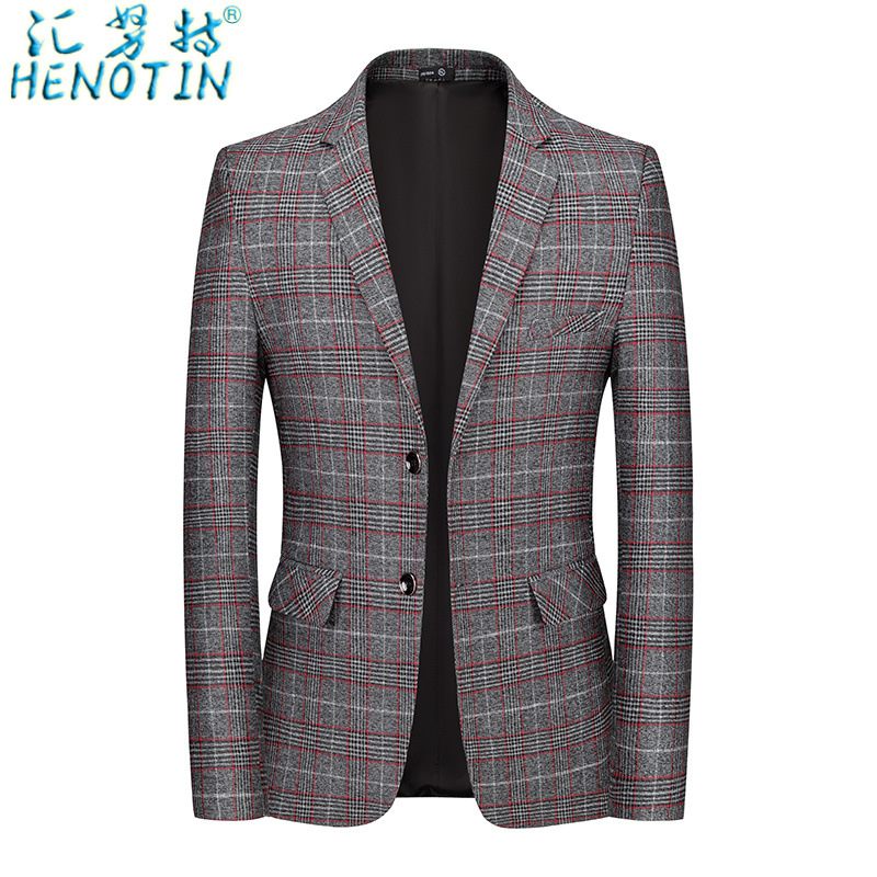 Heren Blazers Business Trend Geruit Blauw Two Single Breasted