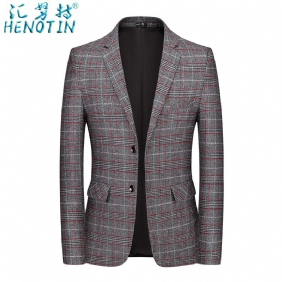 Heren Blazers Business Trend Geruit Blauw Two Single Breasted