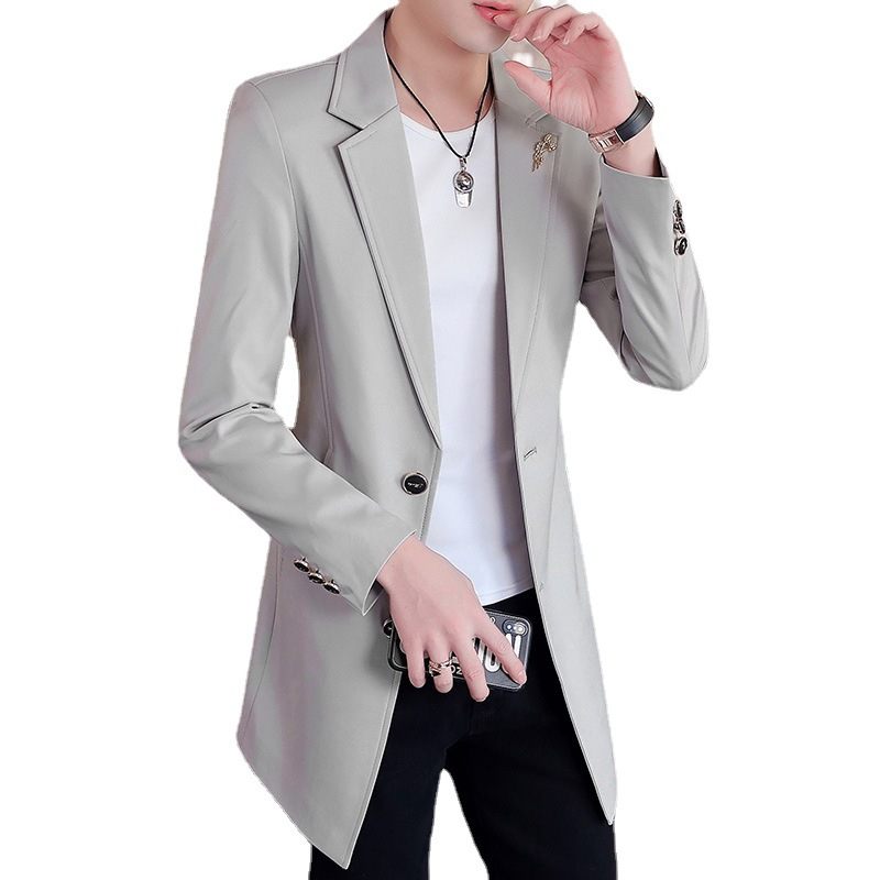 Herenblazers Casual Trenchcoat Slim Fit Trendy Halflange Twee Knopen