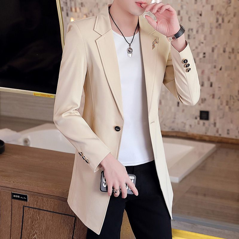 Herenblazers Casual Trenchcoat Slim Fit Trendy Halflange Twee Knopen