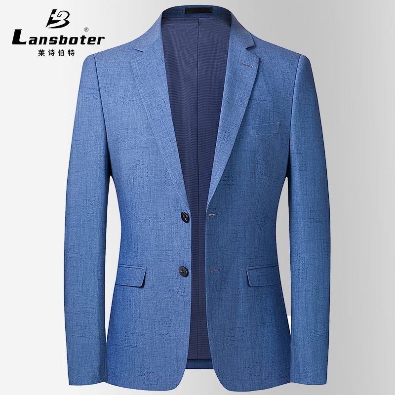 Herenblazers Lente En Herfst Dunne Casual Blue Slim Single Breasted Two Buttons