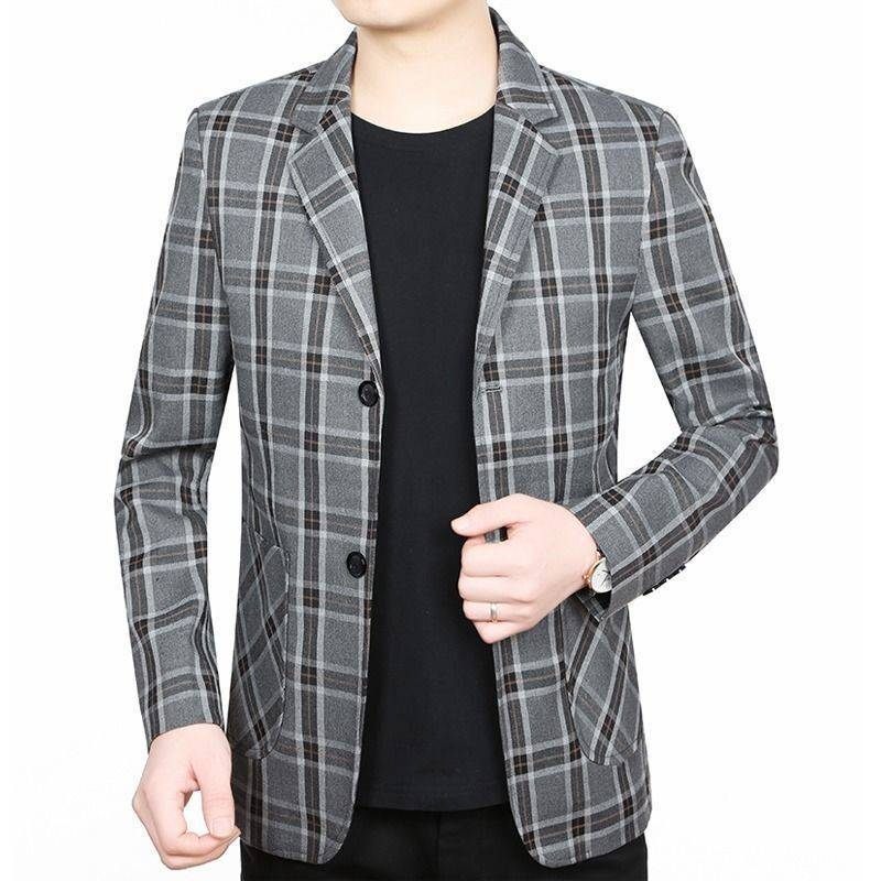 Herenblazers Top Lente En Herfst Plaid Single Twee Single-breasted Buttons