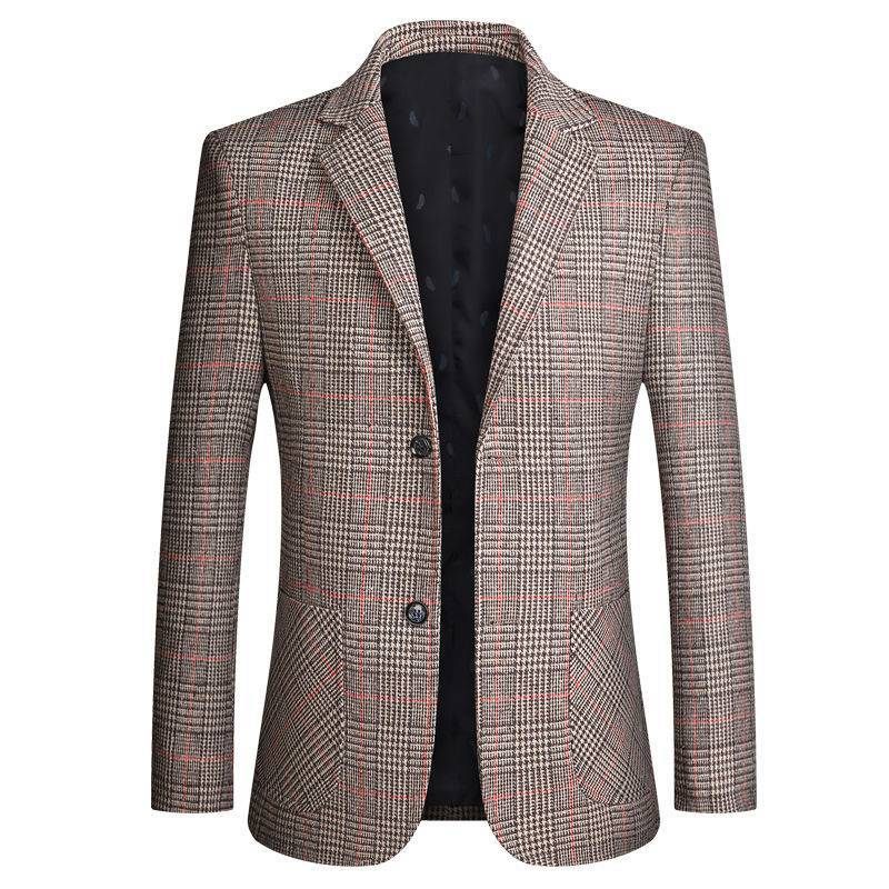 Herenblazers Top Lente En Herfst Plaid Single Twee Single-breasted Buttons