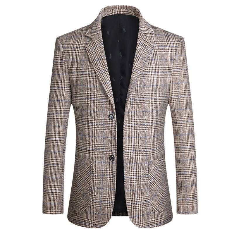 Herenblazers Top Lente En Herfst Plaid Single Twee Single-breasted Buttons