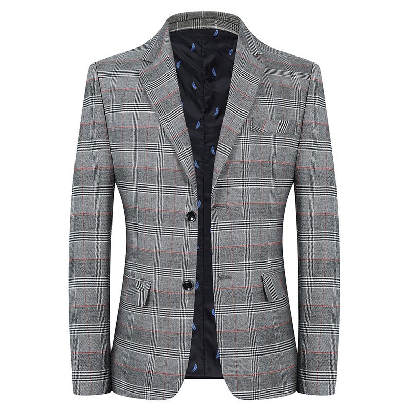 Herenjack Plaid Casual Blazers Double Button Flap Jacket Two Single Breasted Buttons