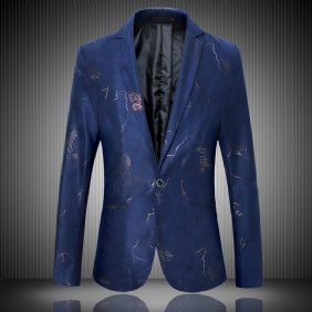 Lente En Herfst Herenblazers Casual Mode Single Breasted Donkerblauwe Print