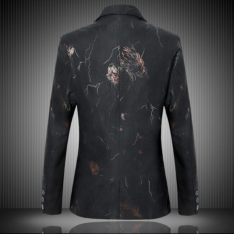 Lente En Herfst Herenblazers Casual Mode Single Breasted Donkerblauwe Print