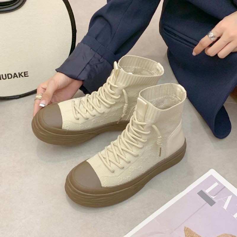 Elastische Sokken Laarzen Dames 2024 Herfst Nieuwe Dunne Sectie Dikke Bodem Vlieg Geweven Ademende High-top Sneakers Zijn Gemakkelijk Te Combineren Korte Trendy