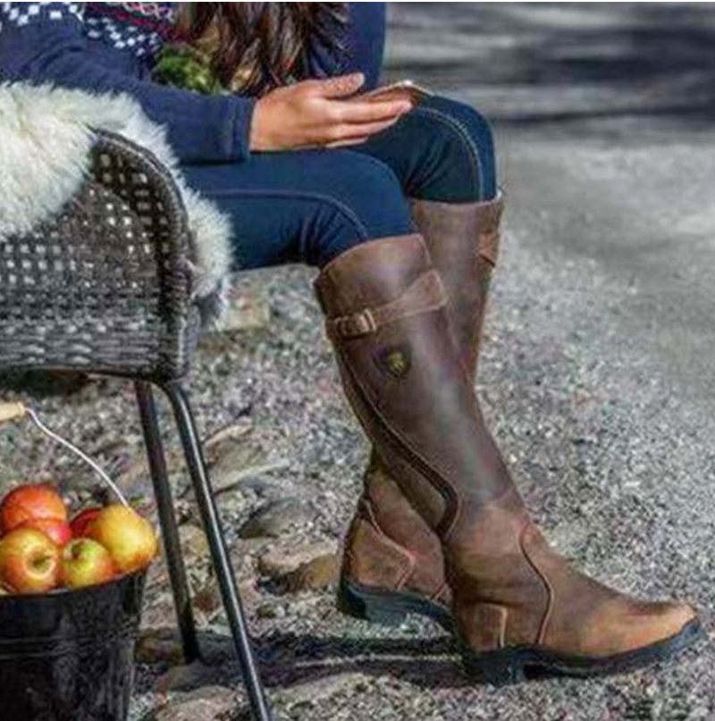 Herfst En Winter Nieuwe Grote Maat Laarzen Platte Leren Dameslaarzen