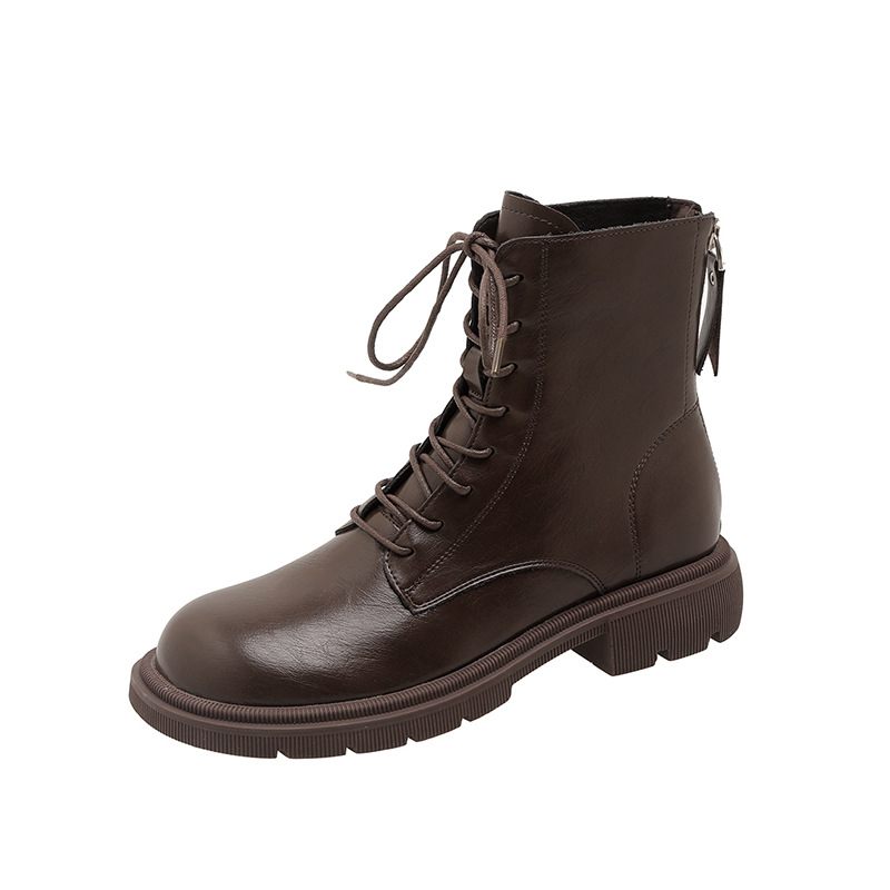 Nieuwe Herfst En Winter Damesschoenen Plus Fluwelen Martin Laarzen Trendy Stoere Dikke Zolen Retro Bruine Korte Dameslaarzen