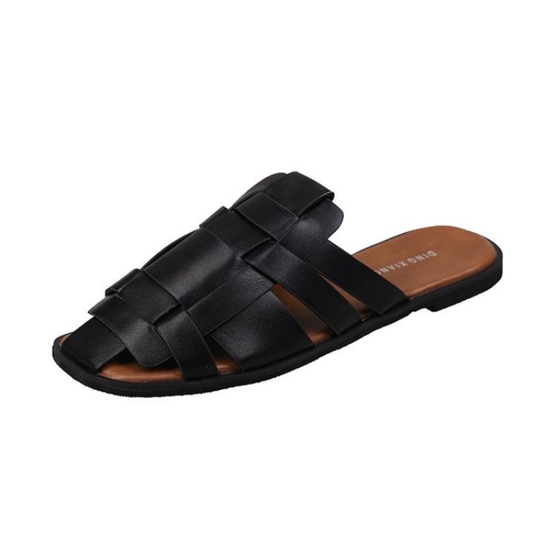 Baotou Slippers Dames 2024 Zomer Nieuwe Retro Strand Platte Geweven Sandalen Schoenen Muller