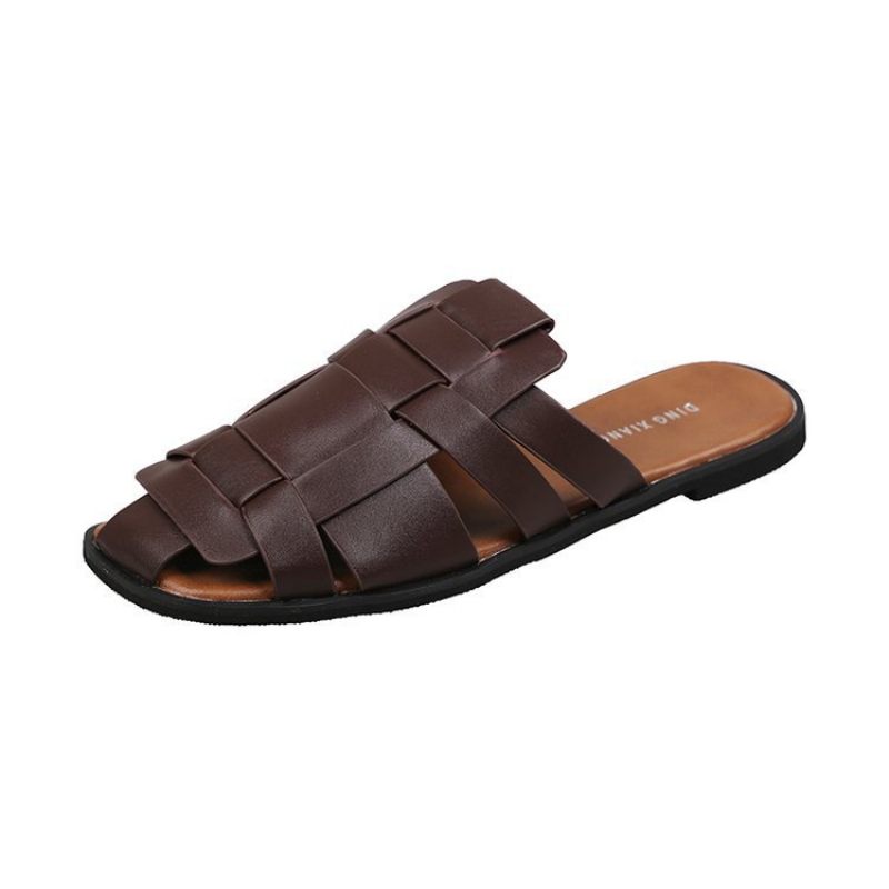 Baotou Slippers Dames 2024 Zomer Nieuwe Retro Strand Platte Geweven Sandalen Schoenen Muller