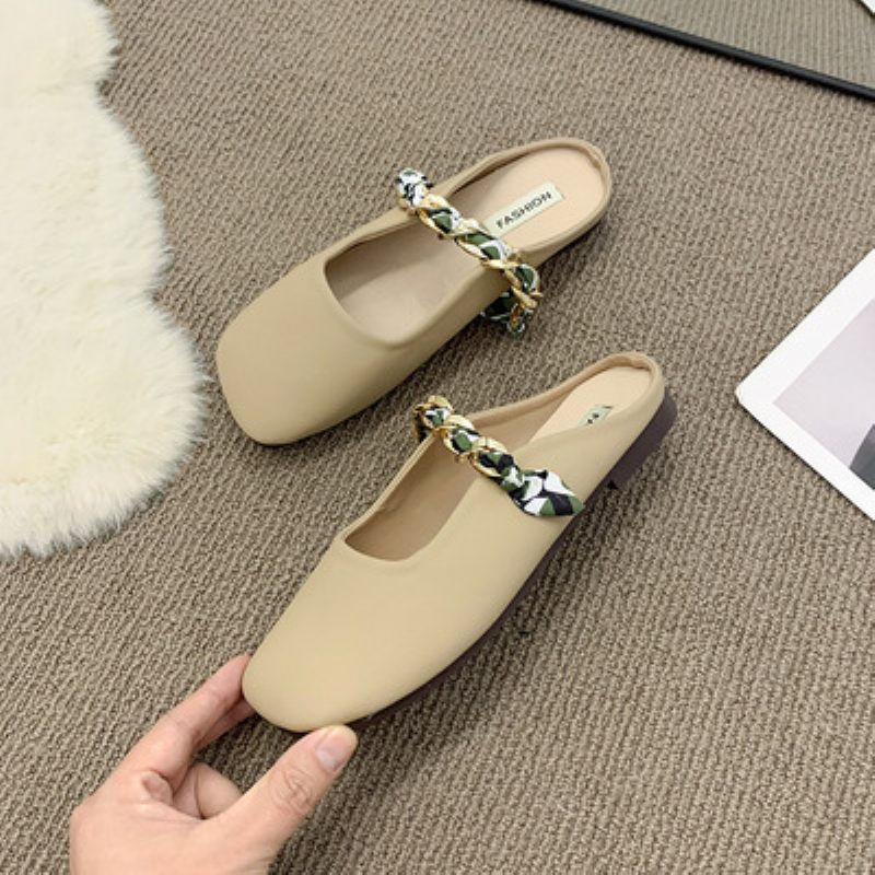 Baotou Slippers Dames Lente En Zomer Nieuwe Mode Muller Platte Sandalen