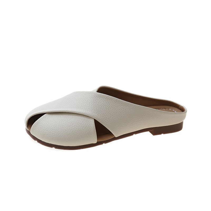 Baotou Slippers Vrouwen Zomer 2024 Nieuwe Zwangere Schoenen Brede Dikke Voeten Sandalen Platte Slip-on