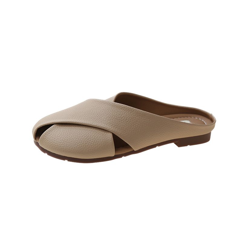 Baotou Slippers Vrouwen Zomer 2024 Nieuwe Zwangere Schoenen Brede Dikke Voeten Sandalen Platte Slip-on