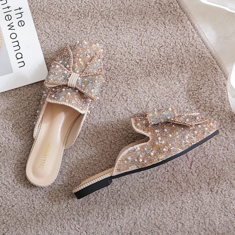 Baotou Slippers Vrouwen Zomer Mode Strass Sandalen Schoenen Platte Bodem Grote Maat Damesschoenen 41-43