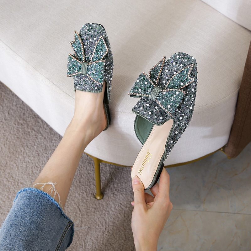 Baotou Slippers Vrouwen Zomer Mode Strass Sandalen Schoenen Platte Bodem Grote Maat Damesschoenen 41-43