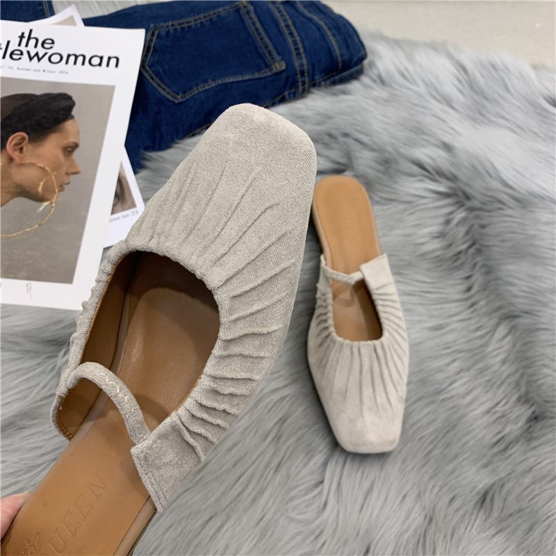 Damesschoenen Herfst Nieuw Temperament Elegante Persoonlijkheid Gevouwen Fluwelen Bun Slippers