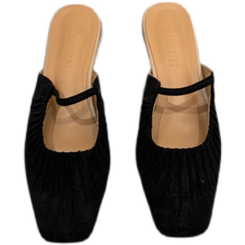 Damesschoenen Herfst Nieuw Temperament Elegante Persoonlijkheid Gevouwen Fluwelen Bun Slippers