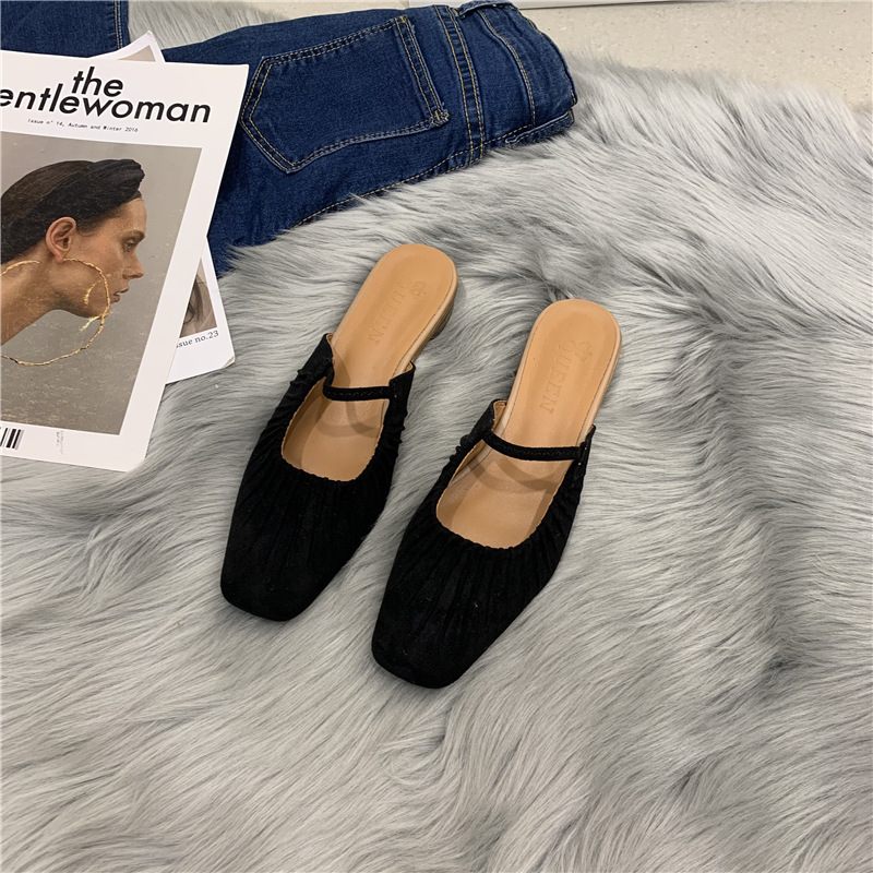 Damesschoenen Herfst Nieuw Temperament Elegante Persoonlijkheid Gevouwen Fluwelen Bun Slippers