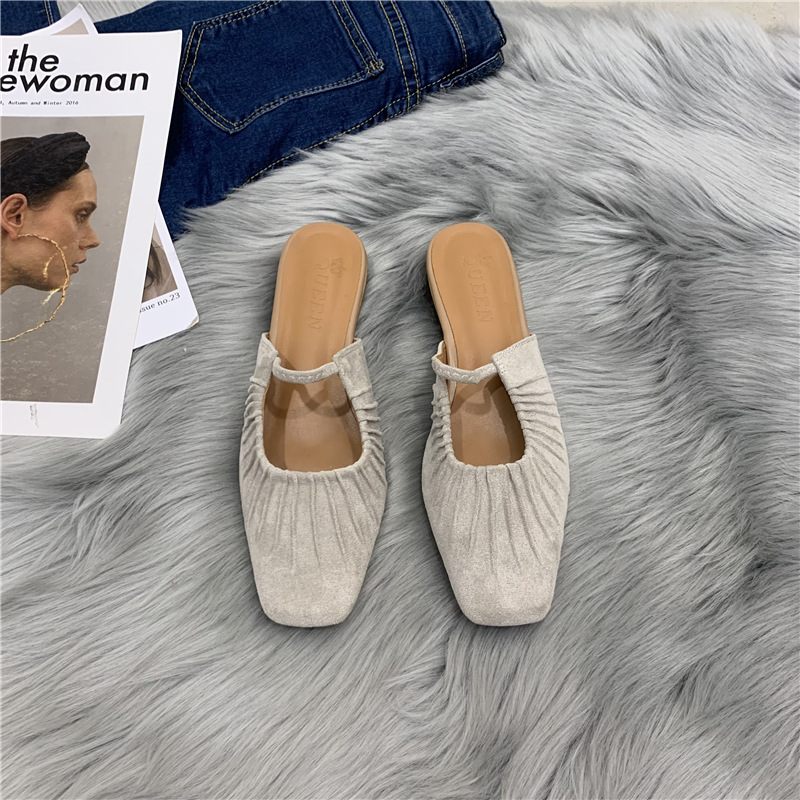 Damesschoenen Herfst Nieuw Temperament Elegante Persoonlijkheid Gevouwen Fluwelen Bun Slippers