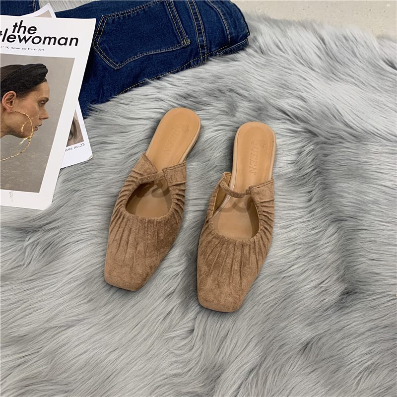 Damesschoenen Herfst Nieuw Temperament Elegante Persoonlijkheid Gevouwen Fluwelen Bun Slippers