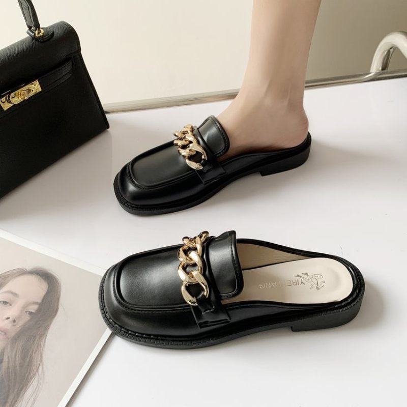 Grote Maat Baotou Slippers Dames Zomer 2024 Nieuwe Ketting Muller Schoenen Mode Dikke Bodem Sandalen