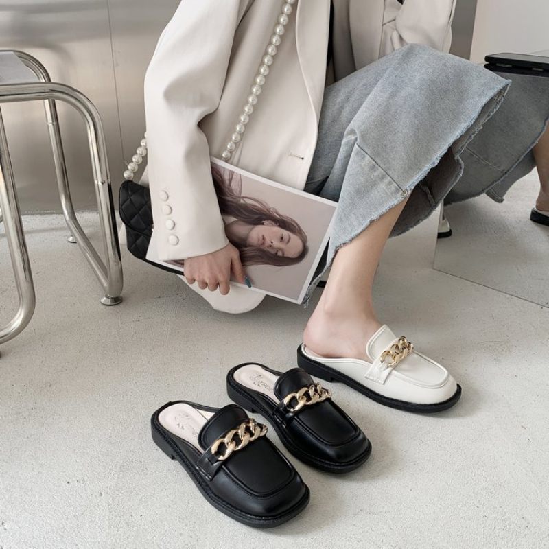 Grote Maat Baotou Slippers Dames Zomer 2024 Nieuwe Ketting Muller Schoenen Mode Dikke Bodem Sandalen