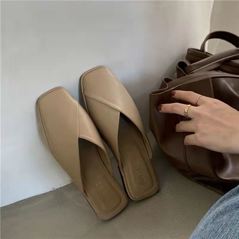 Half Bag Sandalen Slippers Baotou Vrouwen Nieuwe Vier Seizoenen Platte Zachte Bodem Muilezels