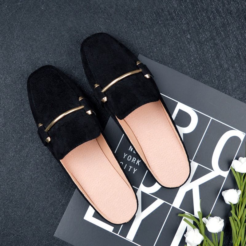 Lente En Herfst Platte Baotou Slippers Vrouwen Casual Vierkante Neus Muller Schoenen Grote Maat