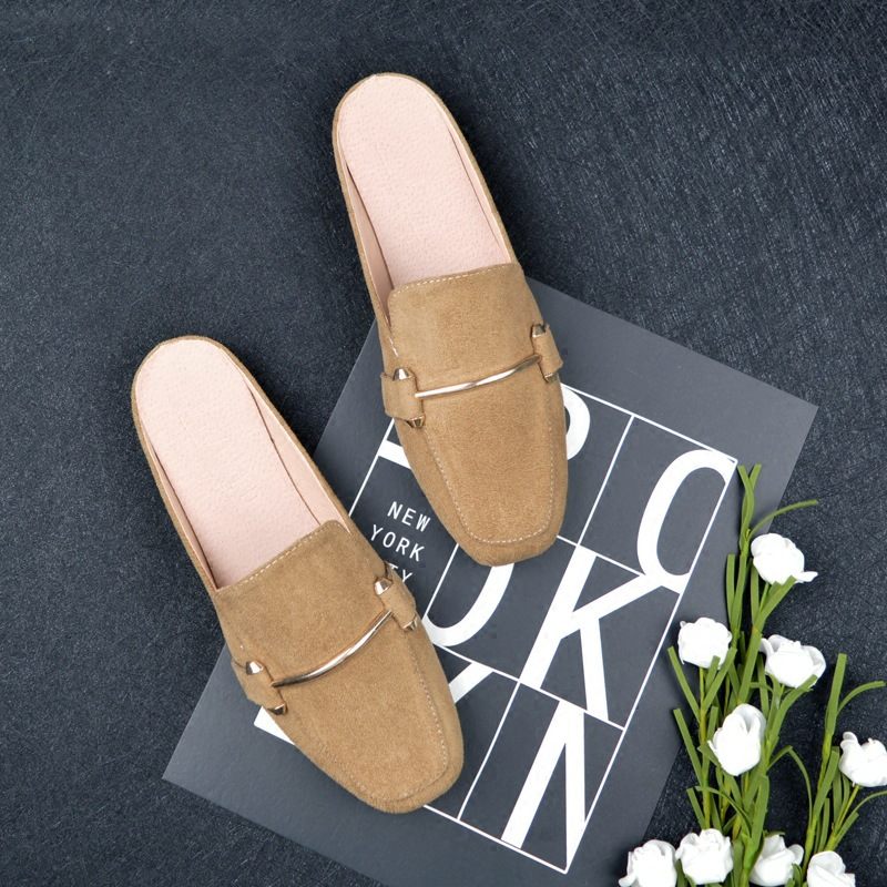 Lente En Herfst Platte Baotou Slippers Vrouwen Casual Vierkante Neus Muller Schoenen Grote Maat