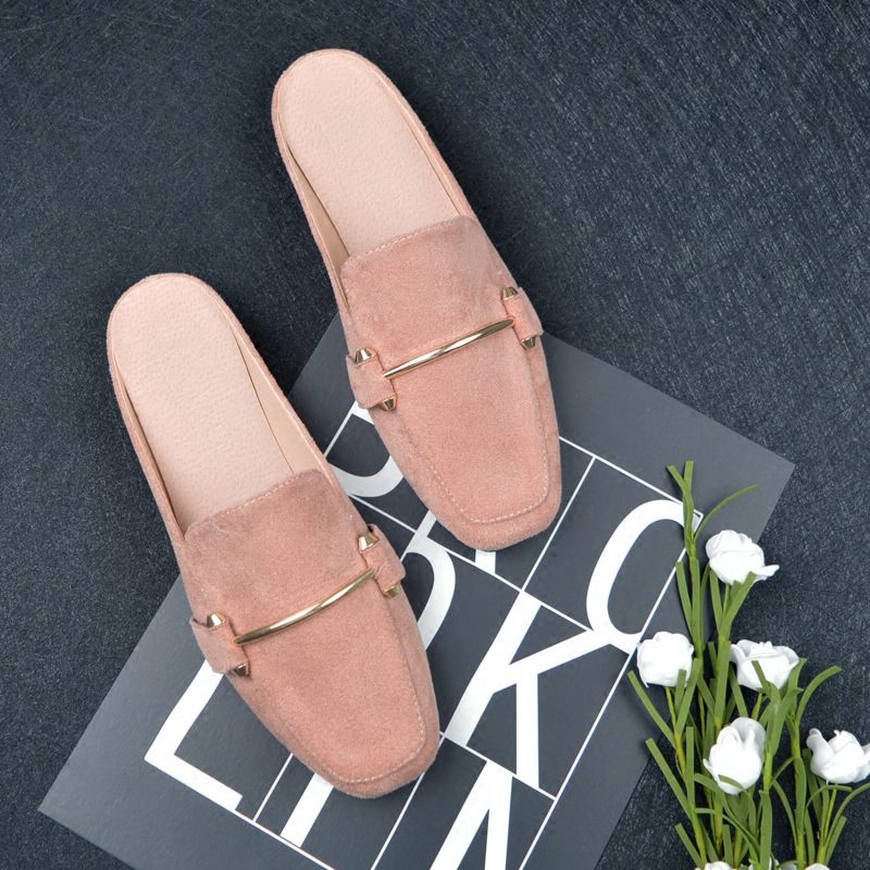 Lente En Herfst Platte Baotou Slippers Vrouwen Casual Vierkante Neus Muller Schoenen Grote Maat