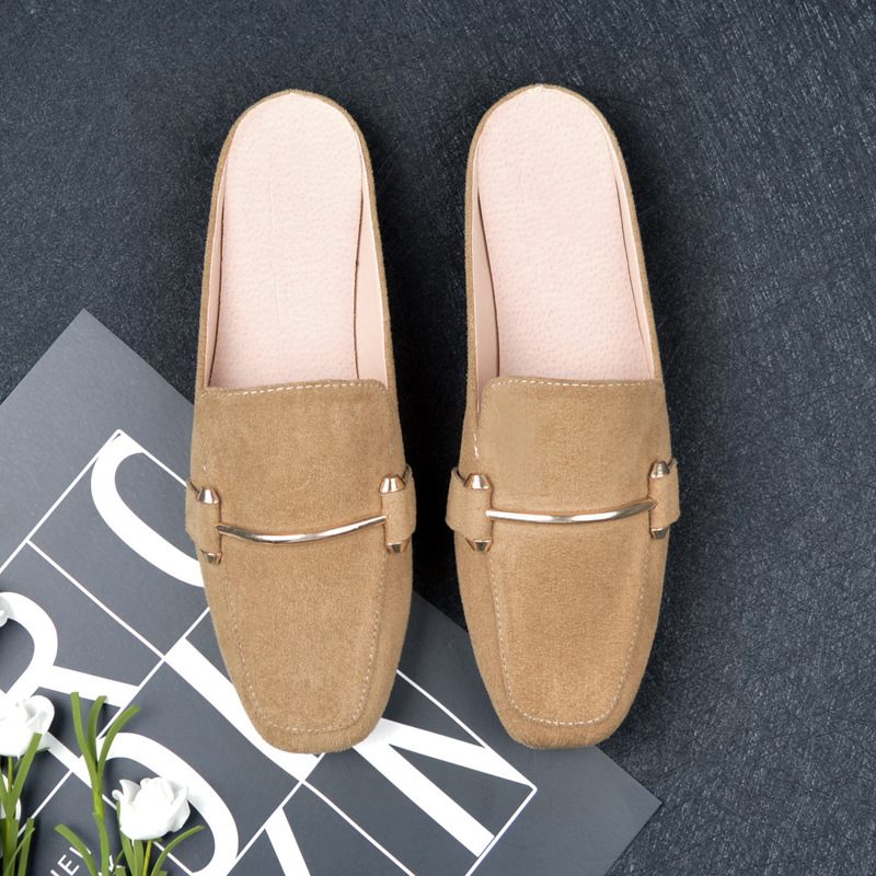 Lente En Herfst Platte Baotou Slippers Vrouwen Casual Vierkante Neus Muller Schoenen Grote Maat