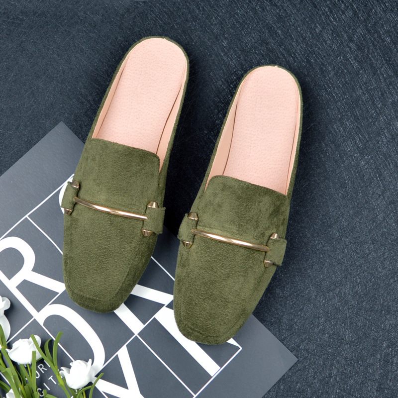 Lente En Herfst Platte Baotou Slippers Vrouwen Casual Vierkante Neus Muller Schoenen Grote Maat