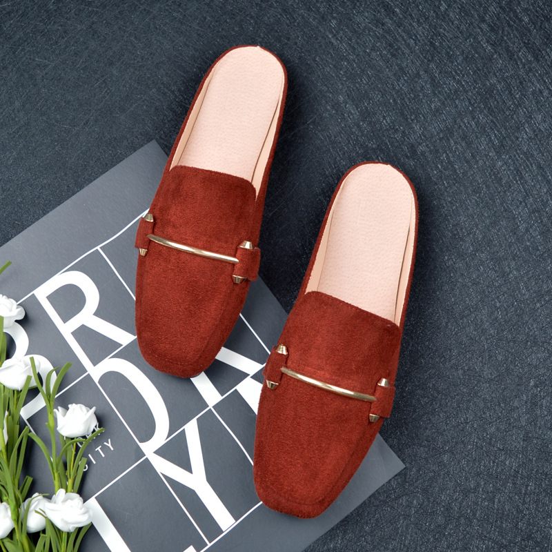 Lente En Herfst Platte Baotou Slippers Vrouwen Casual Vierkante Neus Muller Schoenen Grote Maat