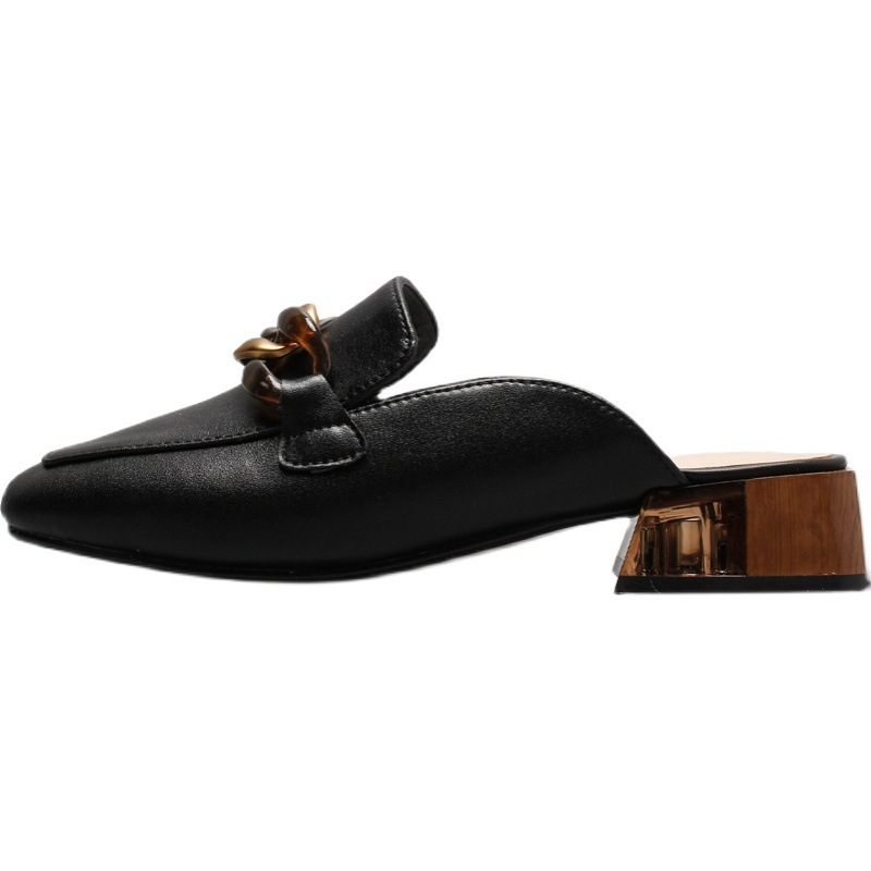 Nieuwe Vierkante Neus Muller Mode Temperament Medium Dikke Hak Baotou Sandalen Slippers Dames