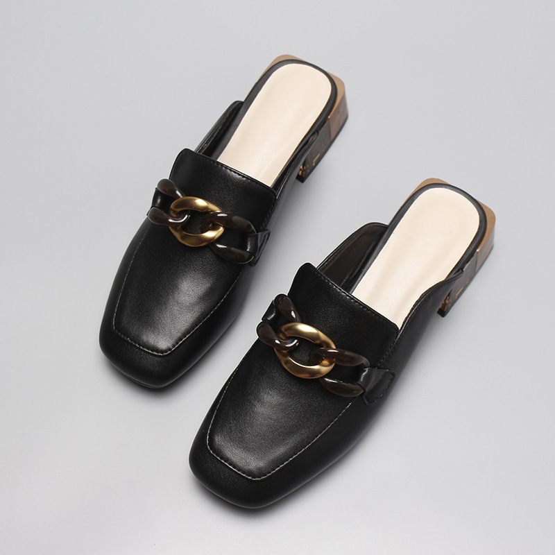 Nieuwe Vierkante Neus Muller Mode Temperament Medium Dikke Hak Baotou Sandalen Slippers Dames